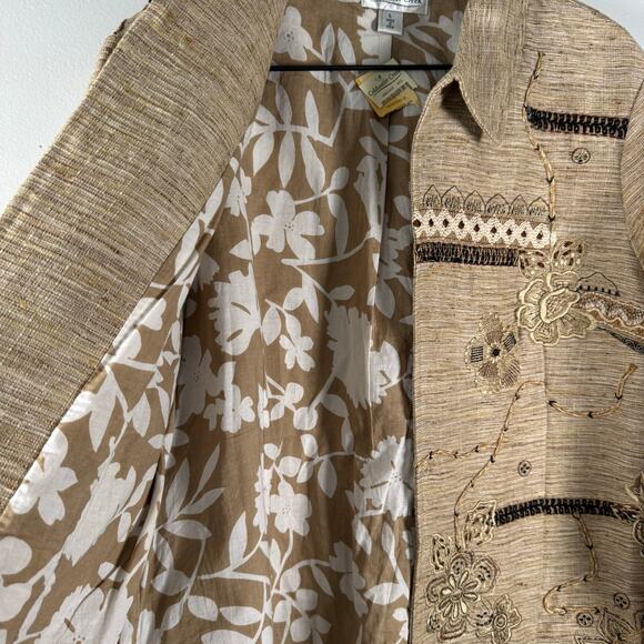 NWT Coldwater Creek Women's Casual Linen Blend Embroidered Blazer Jacket Size L - Picture 3 of 8